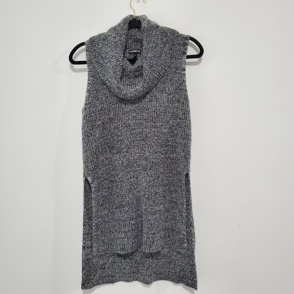 Express Sweater Tunic Long Top XS Mohair Blend Cowlneck Gray Fairy Grunge 90 Y2k